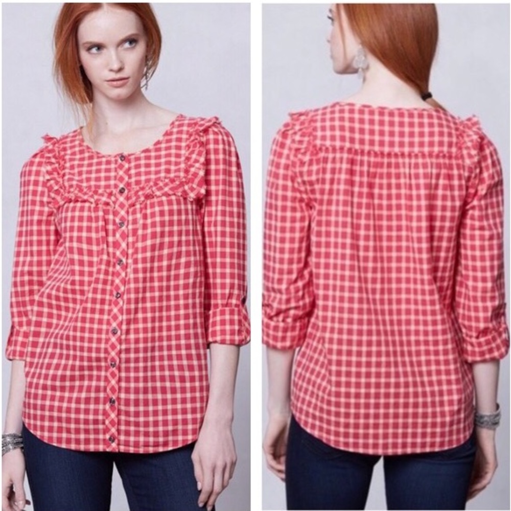 Anthropologie Holding Horses plaid button top